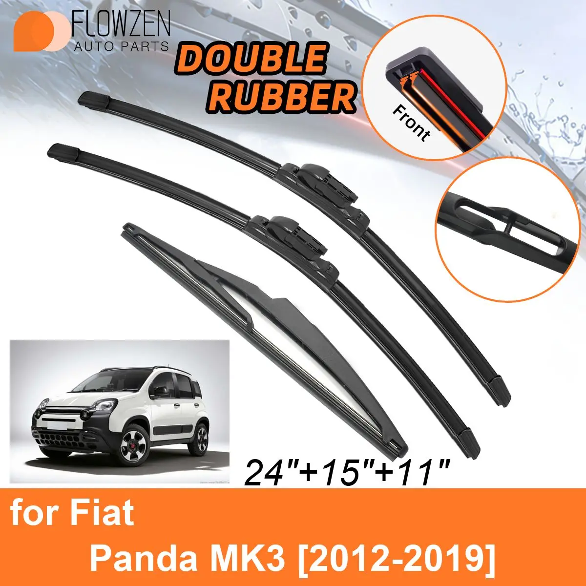 

Двойные резиновые автомобильные дворники для Fiat Panda MK3 2012-2019, задние щетки, аксессуары 2012, 2013, 2014, 2015, 2016, 2017, 2018, 2019