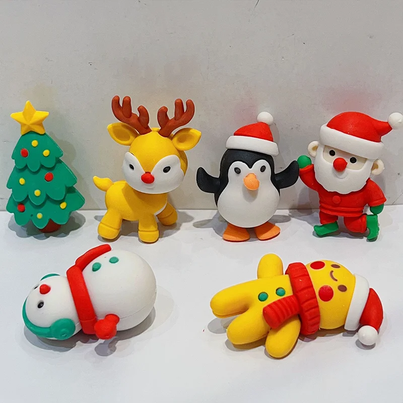 4Pcs/Set Christmas Snowman Santa Claus Erasers Cartoon Kawaii