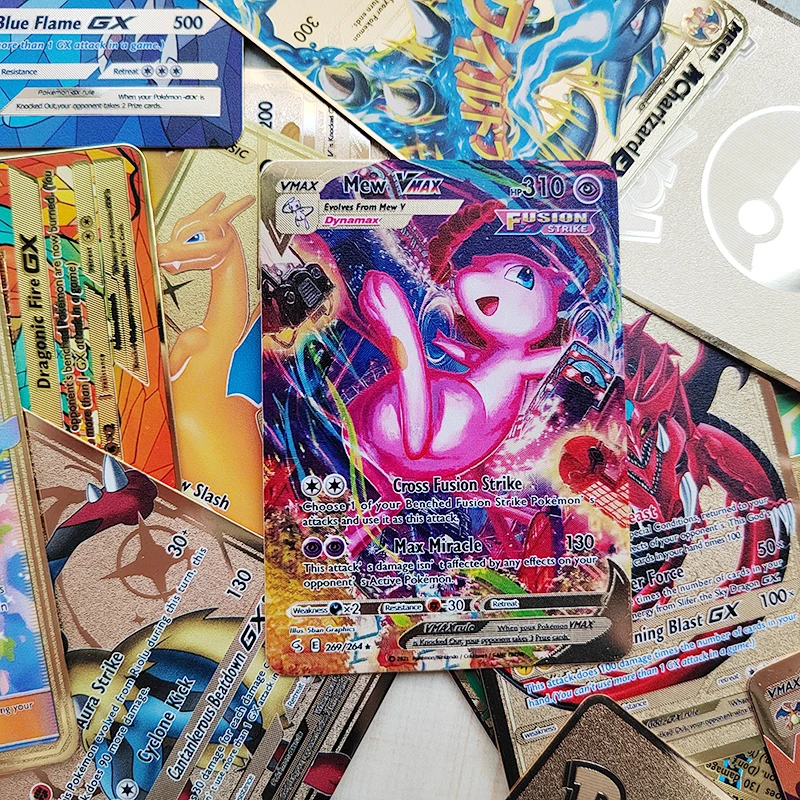 

Metal Pokemon Cards Vmax Charizard Pikachu Mewtwo Arceus Eevee Golden Shiny Letters Pokémon Game Collection Children Toys Gift