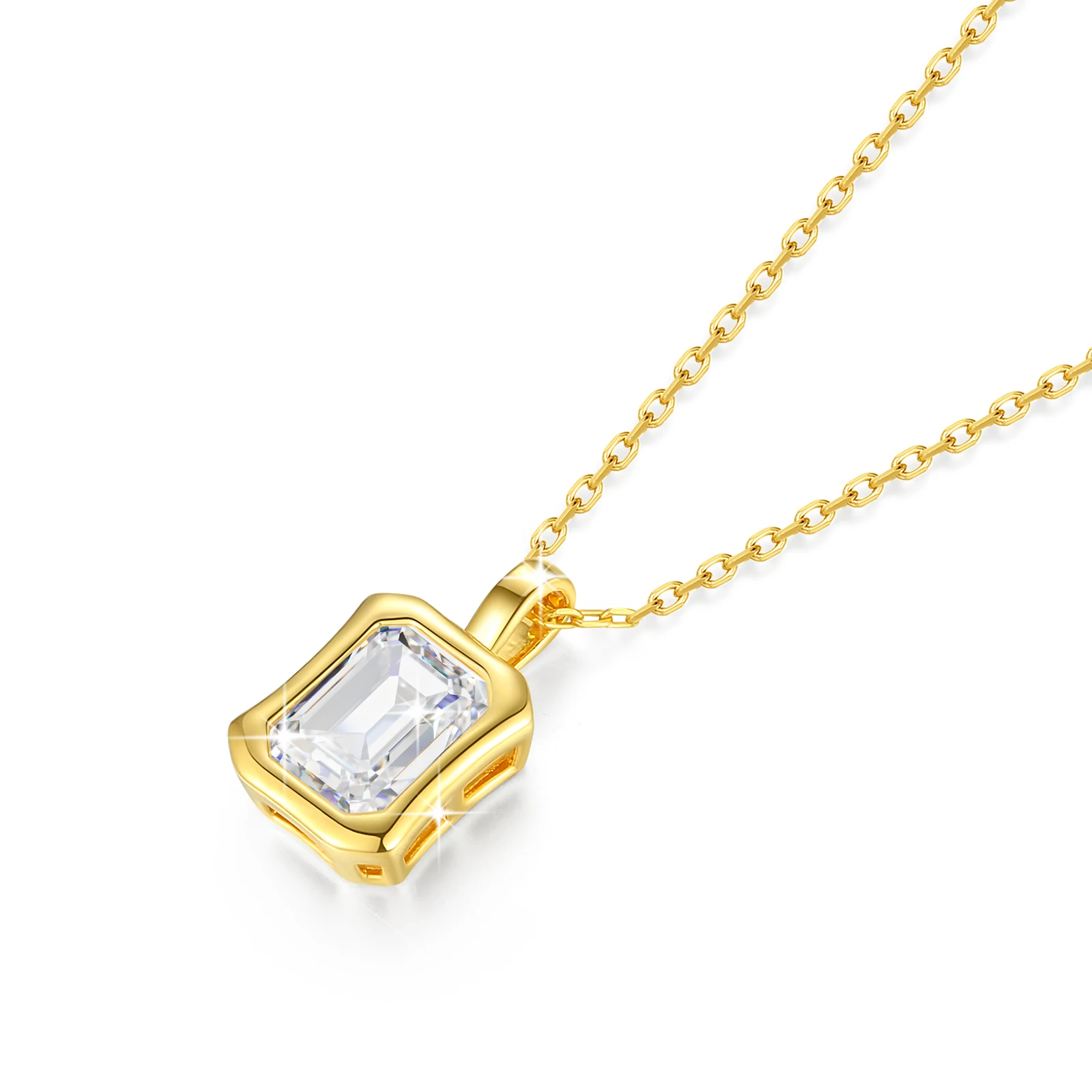 Luxury 100% Real 14k Gold Necklace for Women 6*8mm 2ct Emerald Cut Moissanite Diamond Stone AU585 Pendant Wedding Gifts Jewelry 5