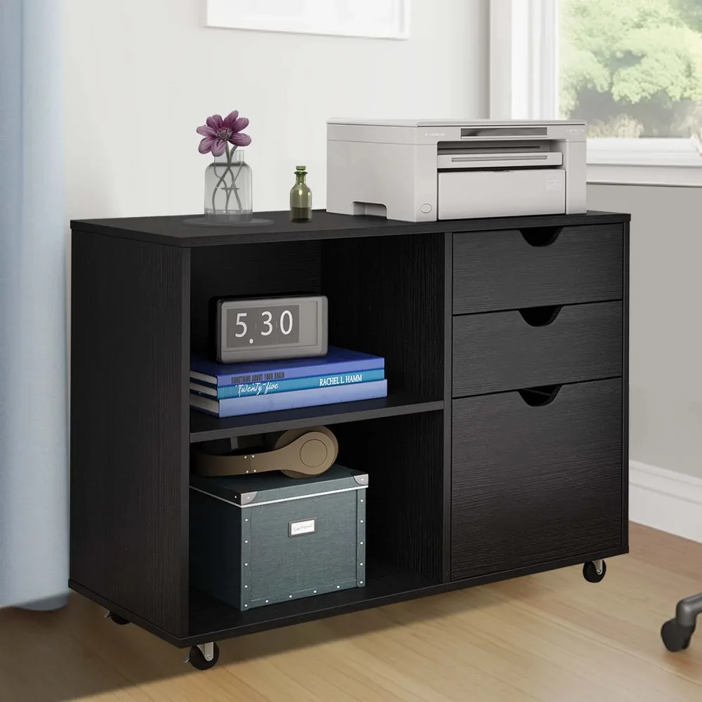 

3 Drawer Wood Lateral Filing Cabinet, Storage Mobile File Cabinet for A4, Letter Size Files, Printer Stand with Shelves