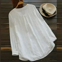 Embroidery Lace Cotton Linen Casual Women Blouse Fashion Loose White Elegant Shirt Plus Size V Neck Tops Long Sleeve S-5XL - Image 2