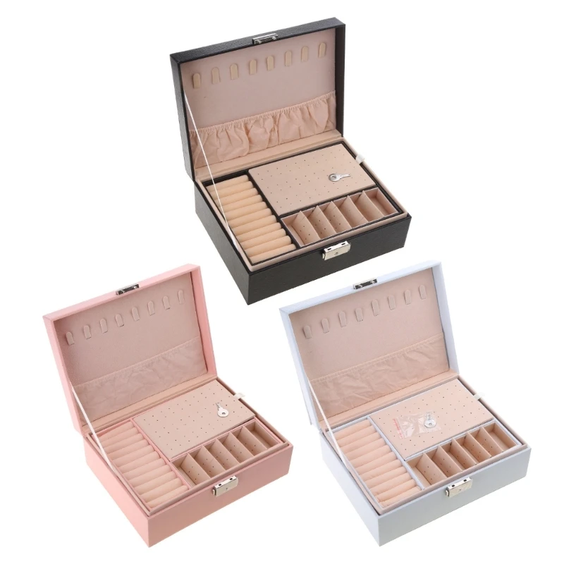 

Elegant Double Layer Jewelry Case Portable PU Leather Storage Box for Rings 97QE