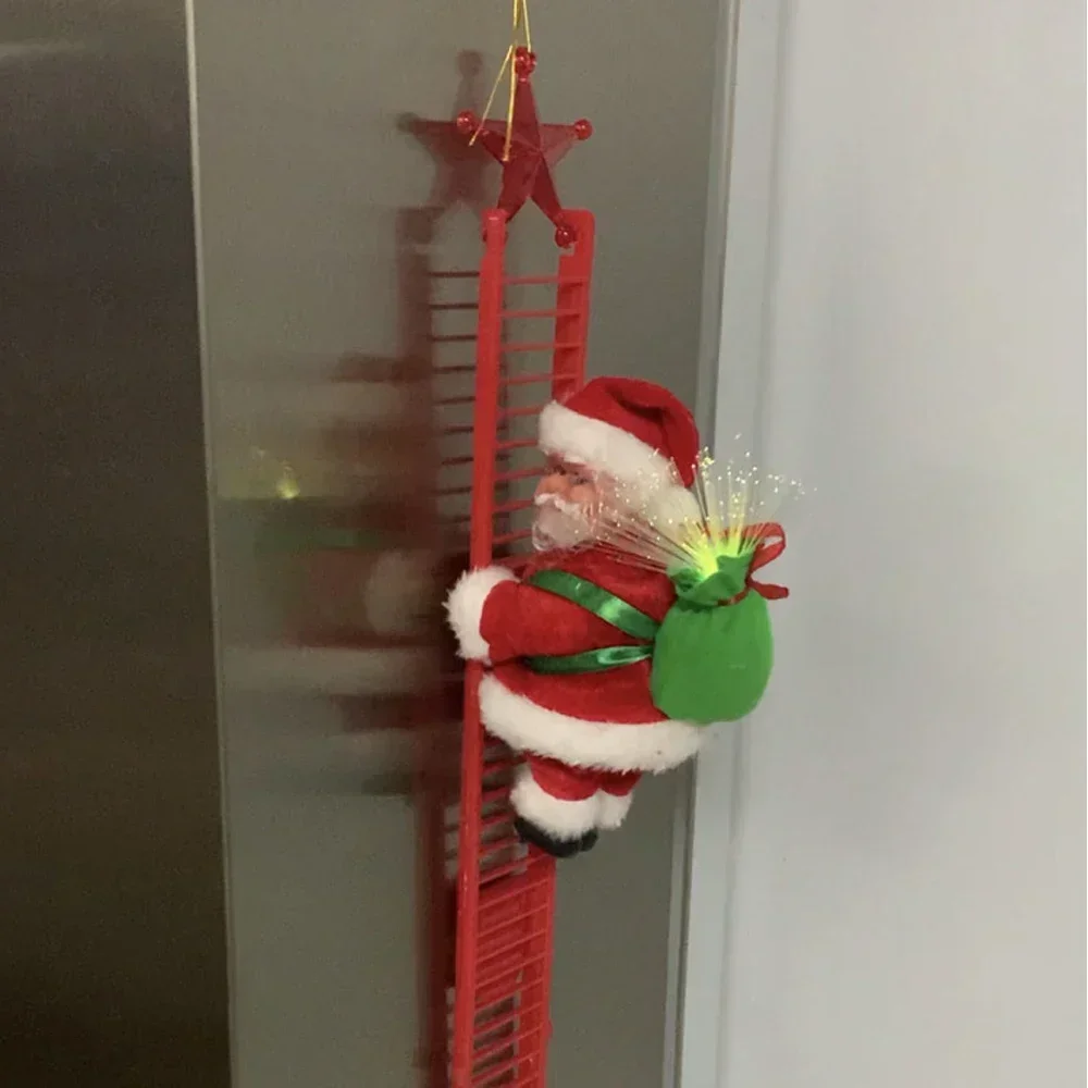 Electric Climbing Ladder Santa Claus NewYear Gift Christmas Ornament Decoration For Home Christmas Tree Hanging Decor With Music