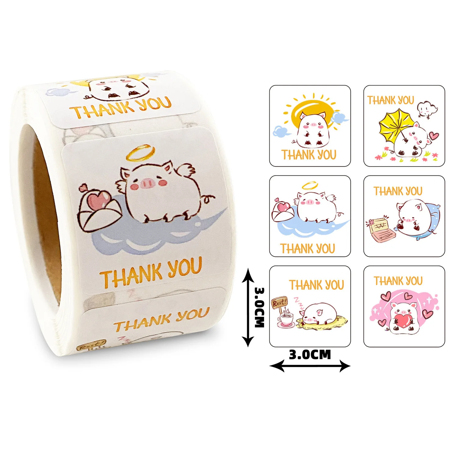 300pcs Square Cartoon Thank You Stickers 3*3cm Animal Sealing Labels for Small Business Packaging Gift Decoration Greeting Cards