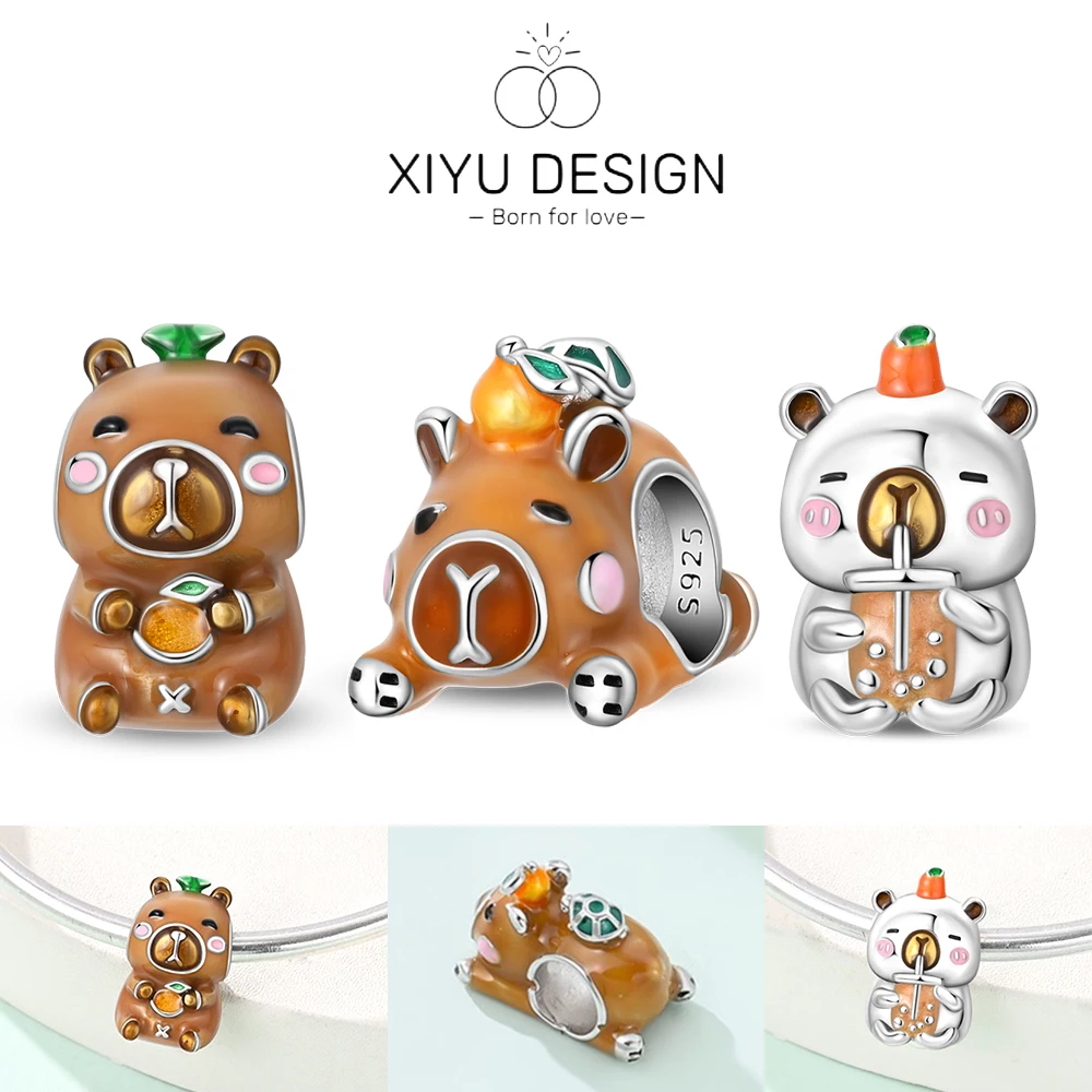 귀여운 애완 동물 시리즈 카피바라 커플 참 과일 구슬 DIY  팔찌 목걸이 여성..