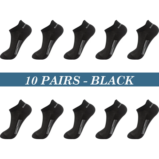 High Quality 10Pairs Men Socks Cotton Summer Sports Breathable Ankle Socks Mesh Casual Athletic Thin Cut Short Plus Size 39-48 10 Pairs Black