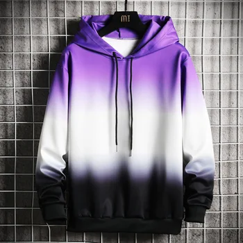 New Men Hoodies Harajuku 2022 Spring Men's Casual Sweatshirts Hip Hop Streetwear Male Hooded Pullover Tops Gradient Patchwork