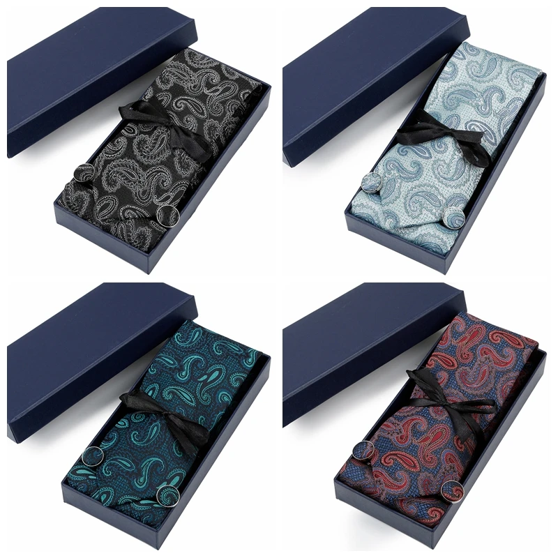 

40 Styles Paisley Tie Set Hanky Cufflinks With Gift Box Jacquard Woven Neckties Set For Men Wedding Party Fashion Accessories