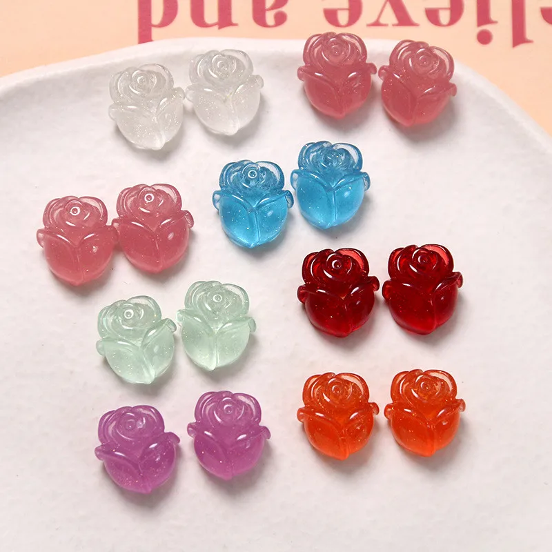 

Spring style 100pcs/lot color print cartoon rose flowers shape resin florals flatback beads diy jewelry earring/hair accessory