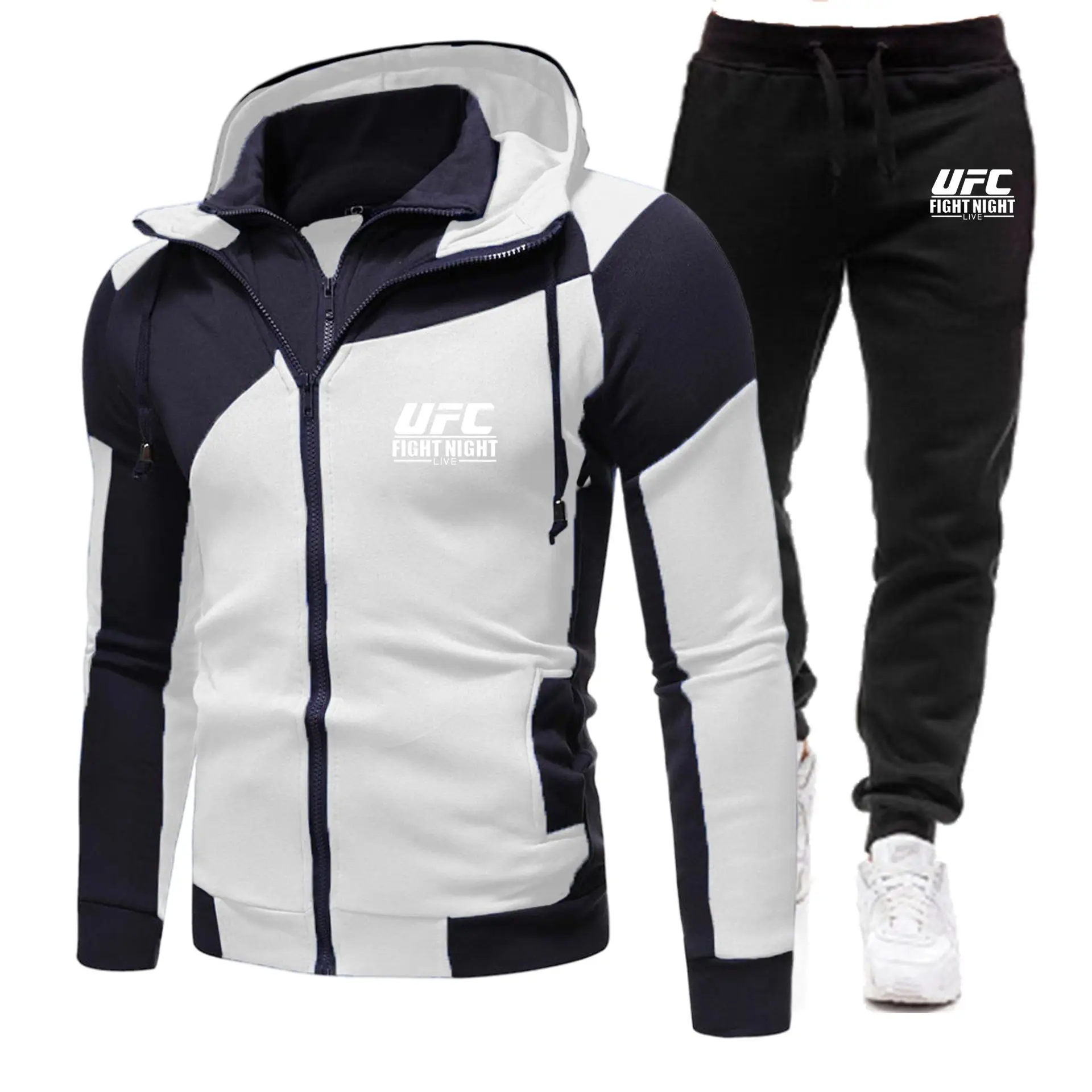 2022 New Fashion Sportswear Zipper Hoodie Casual Sports Men's Mma Hooded Sportswear Men's 2-piece Sweatshirt + Sweatpants mens linen short sets