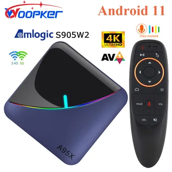 Woopker HD 미디어 플레이어 RGB 라이트 셋톱 박스, 안드로이드 11.0, 듀얼 와이파이, BT5.0, 4K, VP9, AV1, A95X F3, Air II TV 박스, S905W2