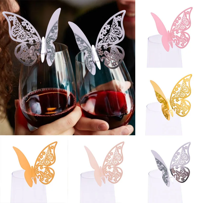 

20Pcs Butterfly Wine Glass Name Place Card Butterfly Party Cards Table Mark Birthday Wedding Party Bar Decorations Party Gifts