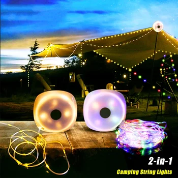 Guirlande lumineuse de Camping, lumière de 33 pieds avec lanternes (conception 2 en 1, lampes de Camping 2000mAh, étanche IPX6, lampes de poche rechargeables 1
