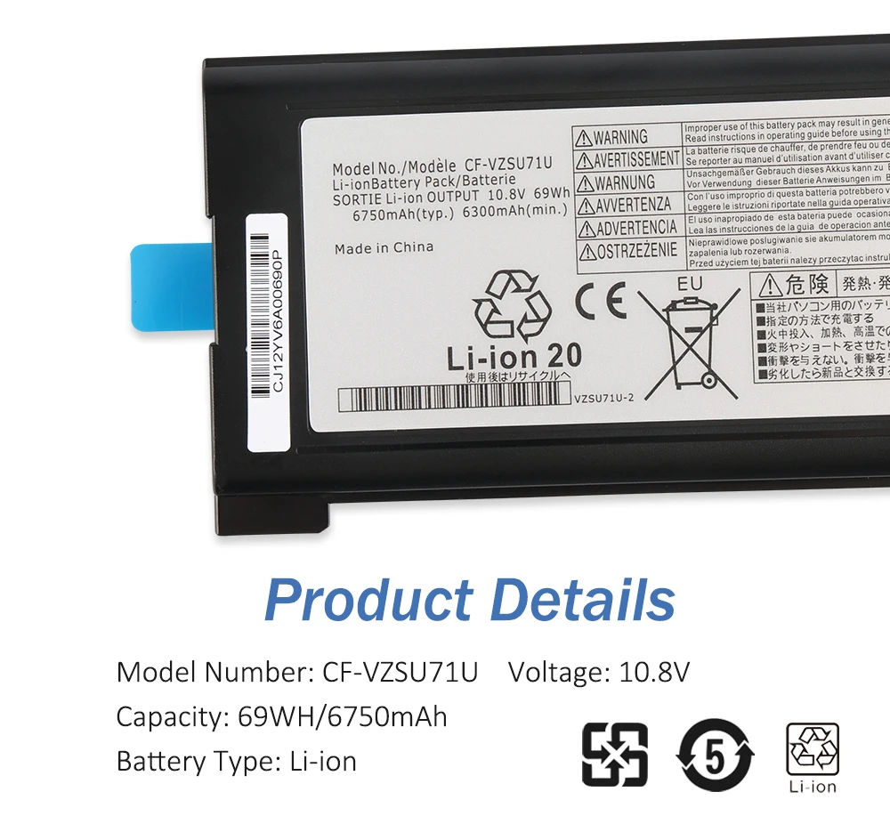 Etesbay-bateria para Toughbook Panasonic Cf-vzsu71u Cf30 Cf-31 Cf53 Cf-vzsu46u Cf-vzsu72u 10.8v 69wh 6750mah - Imagem 5