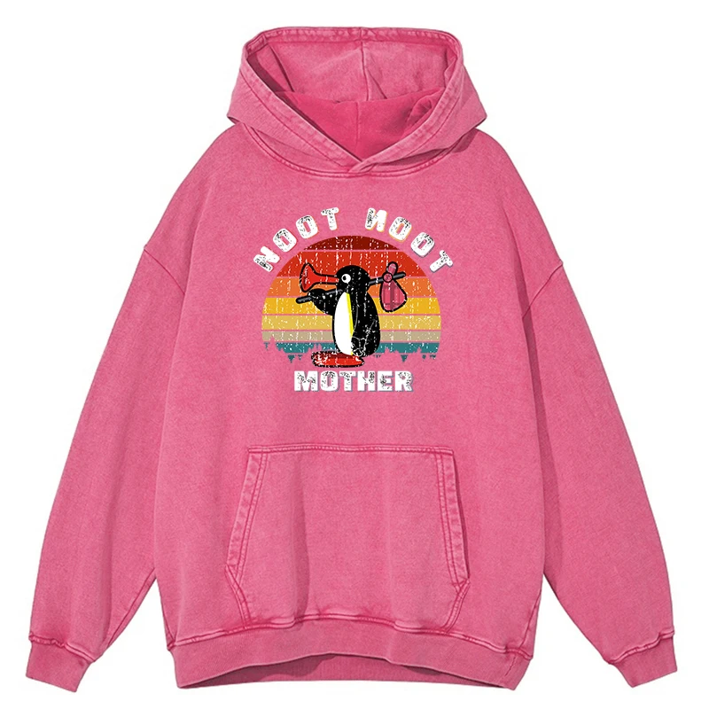 thumbnail image 1 of Sudadera con capucha holgada de gran tamaño para hombre, estilo retro, desgastado, lavado Noot Noot Pingu, estilo retro, divertida, Ulzzang, 100 % algodón, 1 of 4