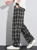 Spring Summer High Quality Classics Plaid Casual Pants Men Loose Straight Wide Leg Elastic Waist Jogger Trousers Male Streetwear 4