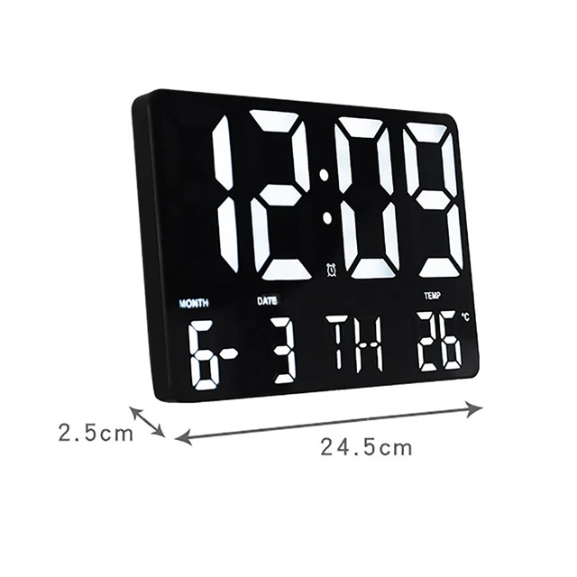 Reloj de pared Digital LED, Despertador con Control remoto, ajuste de brillo, temperatura, fecha, pantalla de día, reloj electrónico 6