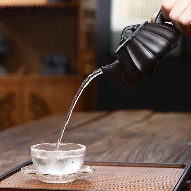 220ml Chinese Yixing Purple Clay Tea Pot Raw Ore Black Mud Stone Scoop Teapot Handmade Custom Zisha Filter Tea Infuser