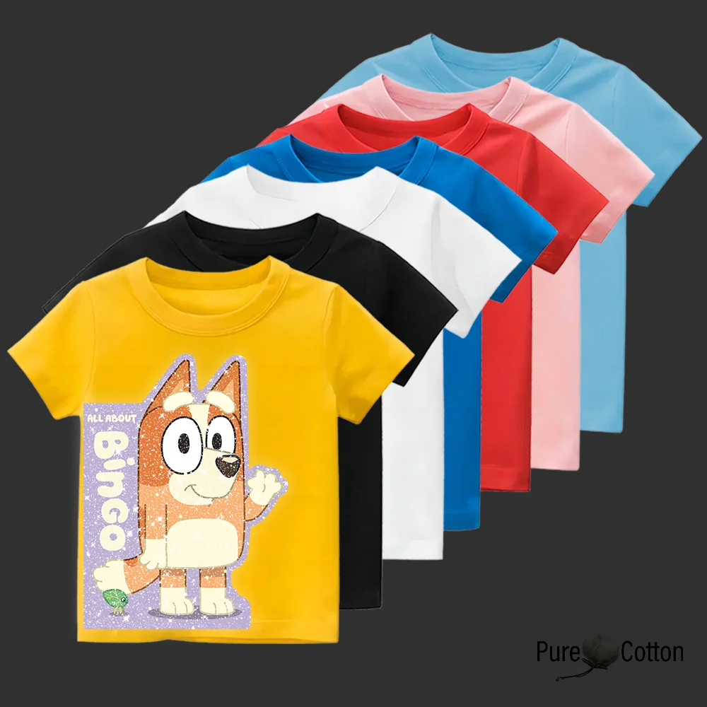 Lovely and elegant Bingo Sister printed color cartoon children's top T-shirt comfortable feel delicate happy play no burden Full 3