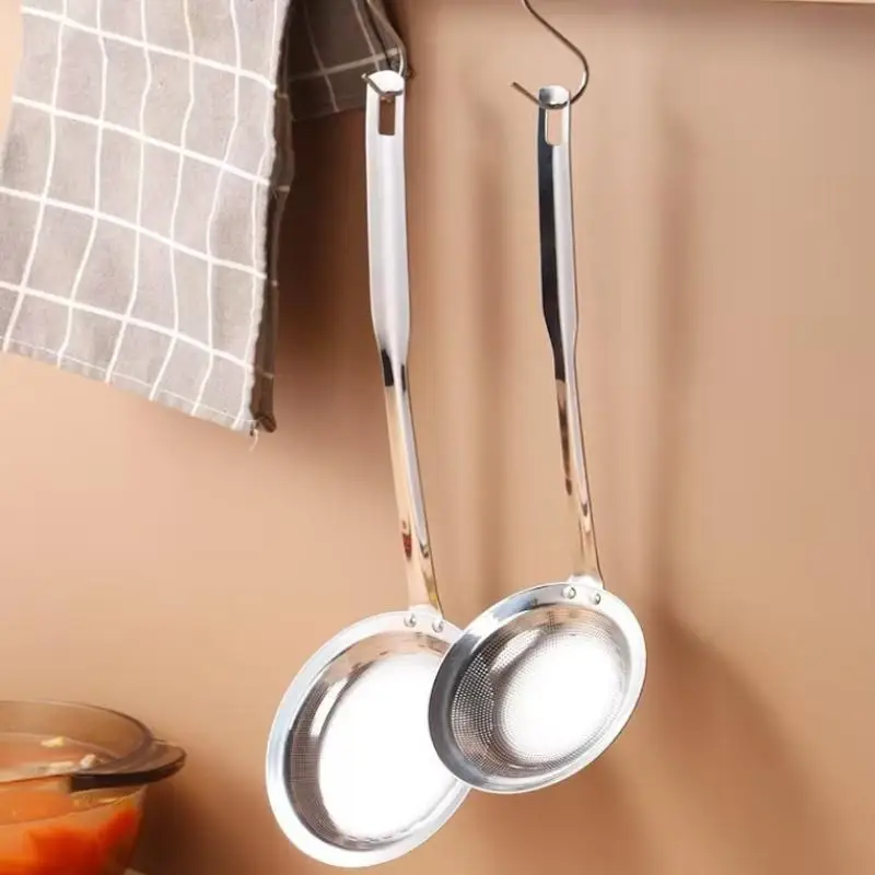 Stainless Steel Fine Mesh Fat Skimmer Spoon Strainer Fat Oil Skim Grease Foam Filter With Handle Kitchen Tool