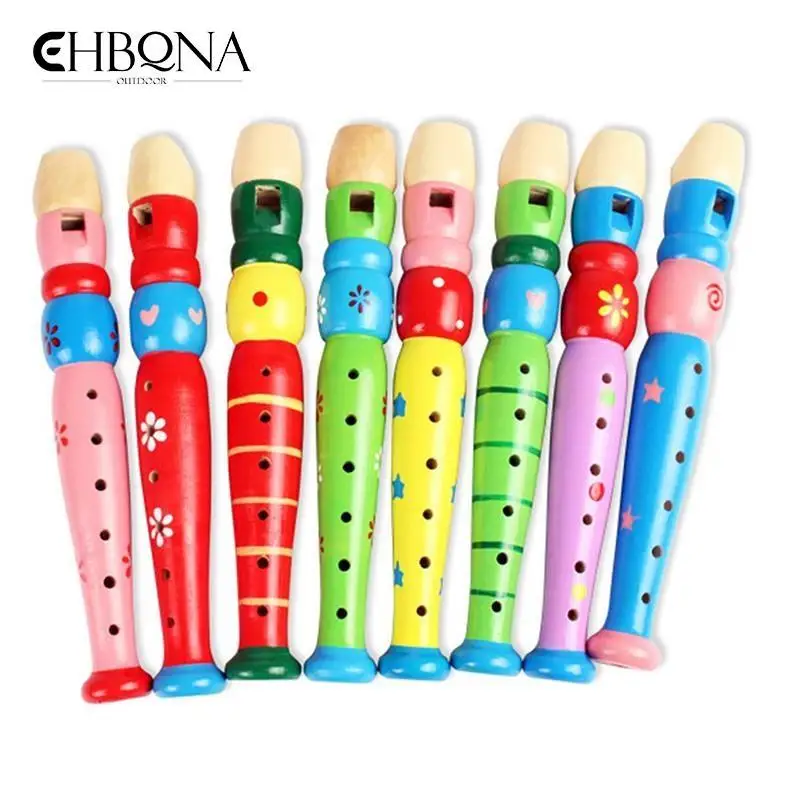 6-Holes Wooden Recorder Cartoon Short Flute Sound Kid Woodwind Musical Instruments