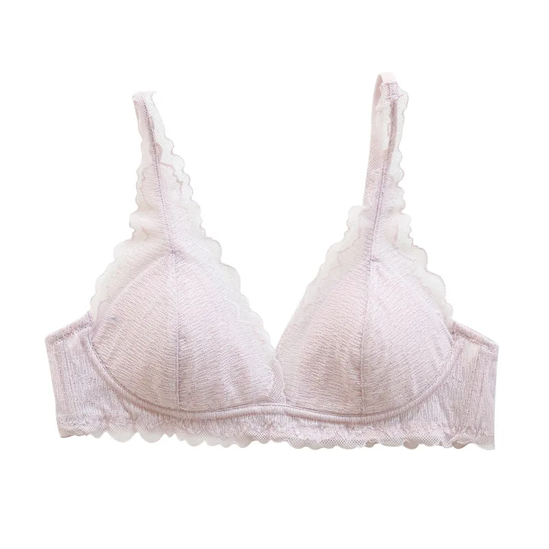 Silk Underwear for Women Without Steel Rings French Sexy Silk Lace Bra with Small and Thin Women's Triangle Cup