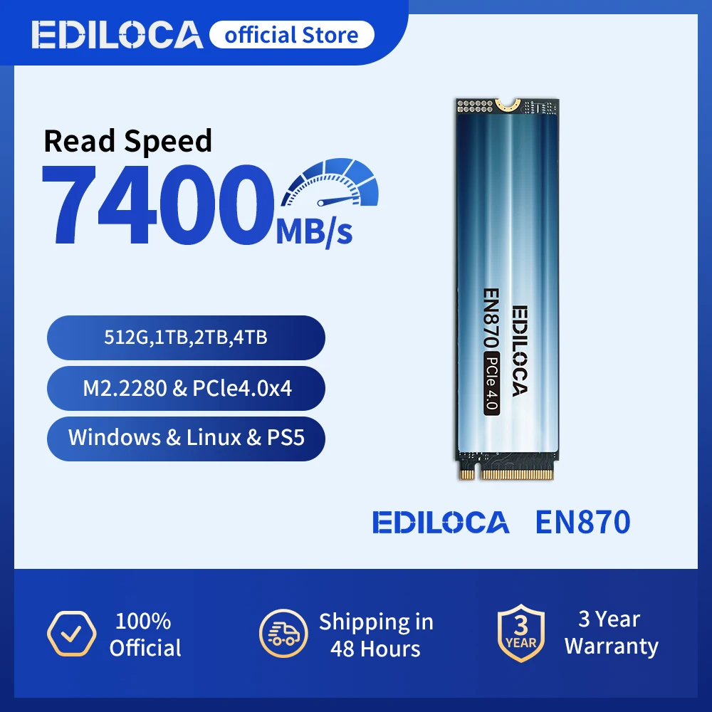 Ediloca EN870 SSD 7400MB/s NVMe M.2 2280 SSD PCIe Gen4.0x4