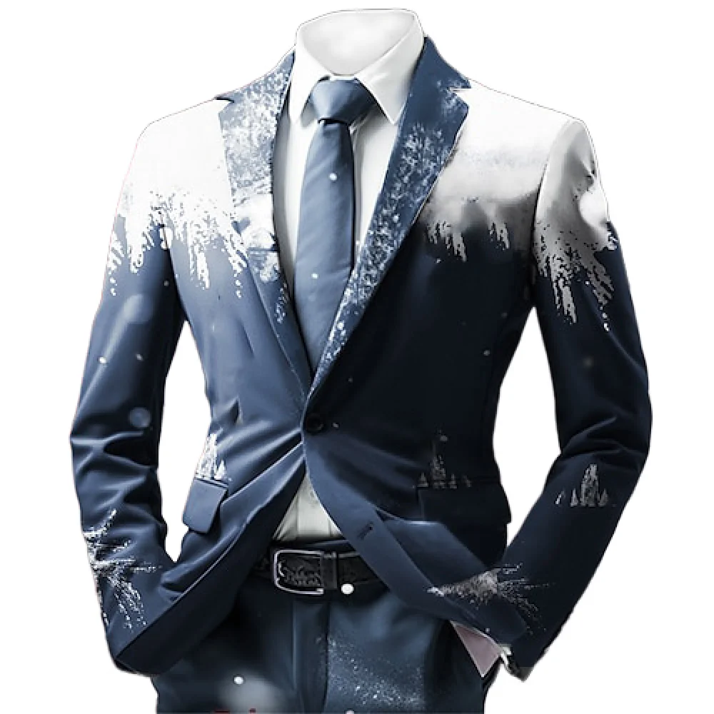 Christmas Snowflake Men Suit Blazer 3D Fun Xmas Printed Men Long Sleeve Jacket New Year Fashion Party Coat with Tie