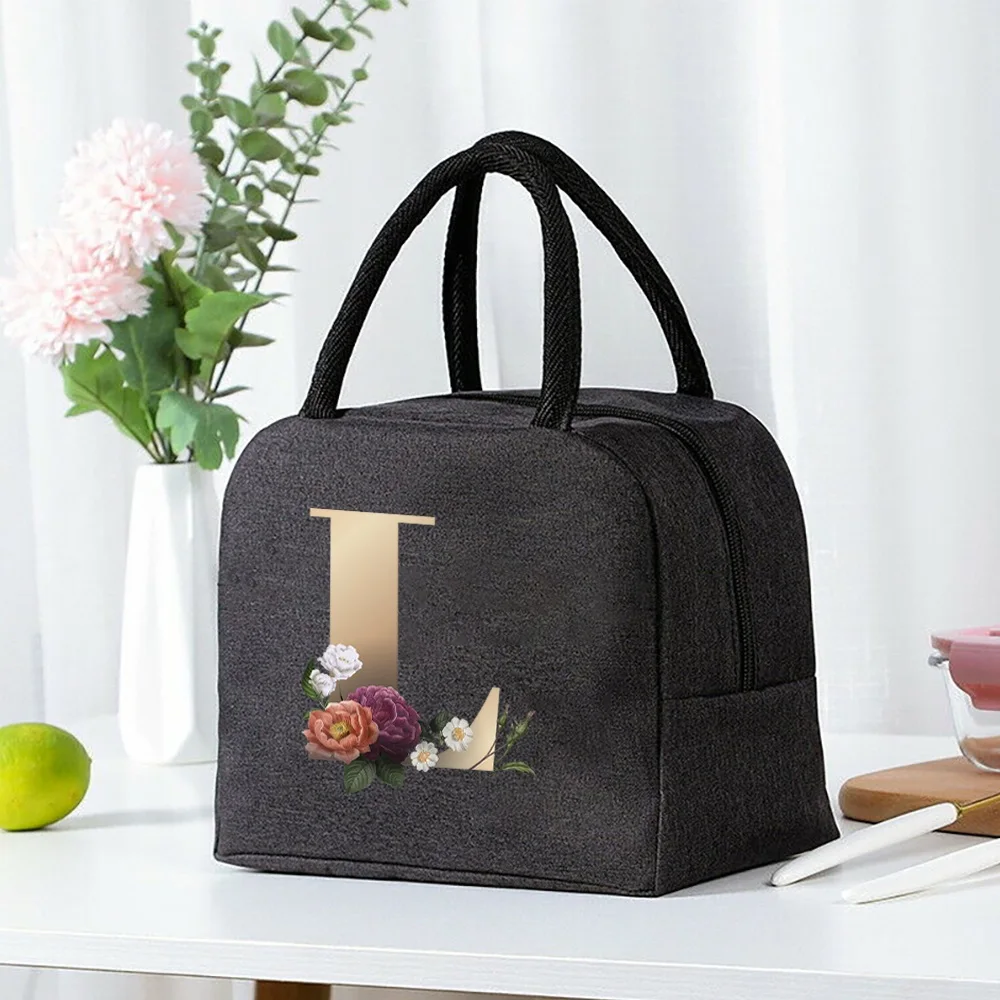 Lunch Bag Cooler Tote Portable Insulated Thermal Canvas Bag Food Picnic Unisex Travel  Lunchbox Organizer Bags Gold Letter Print