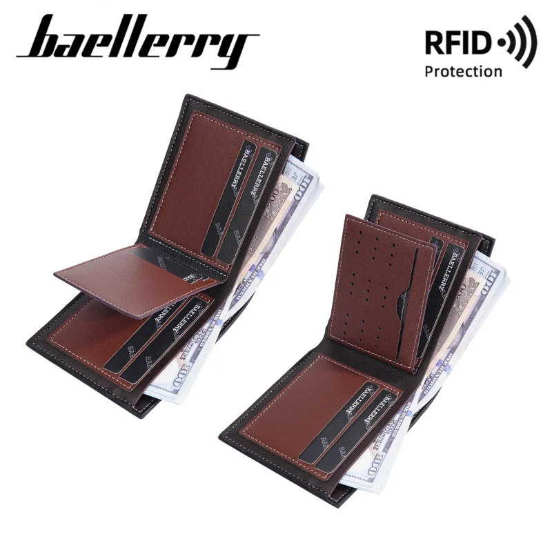 New Men's Short Business Patchwork Zippered Wallet Thin Card Holder