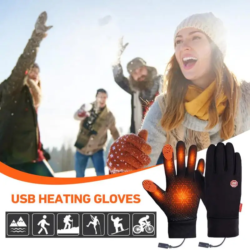 

Heated Ski Gloves 1 Pair Rechargeable Fleece Thermal Gloves Usb Heating Glove Charging Touch Screen Windproof Cycling Accessory