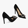 Designer Women 7cm 9.5cm Takron High Heels Silk Pump Office Women Nailed Toe Flash Crystal Buckle Black High Heels 1