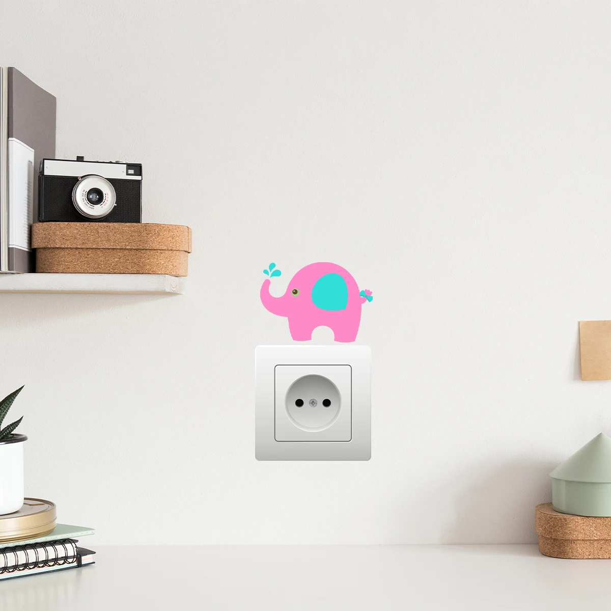 1pcs cartoon animal pink elephant pattern glow-in-the-dark switch stickers, can be peeled and pasted indoor decoration stickers