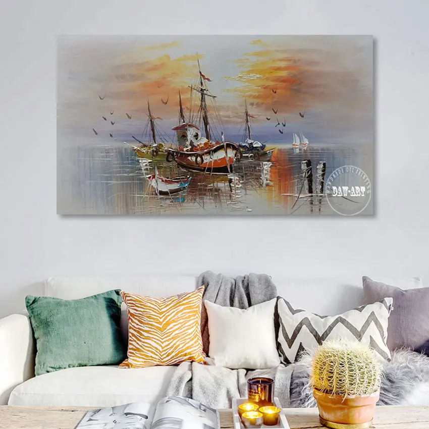 

100% Hand-painted Seascape Artwork Home Room Decor Large Modern Canvas Art Abstract Sailboats Oil Painting Picture Unframed