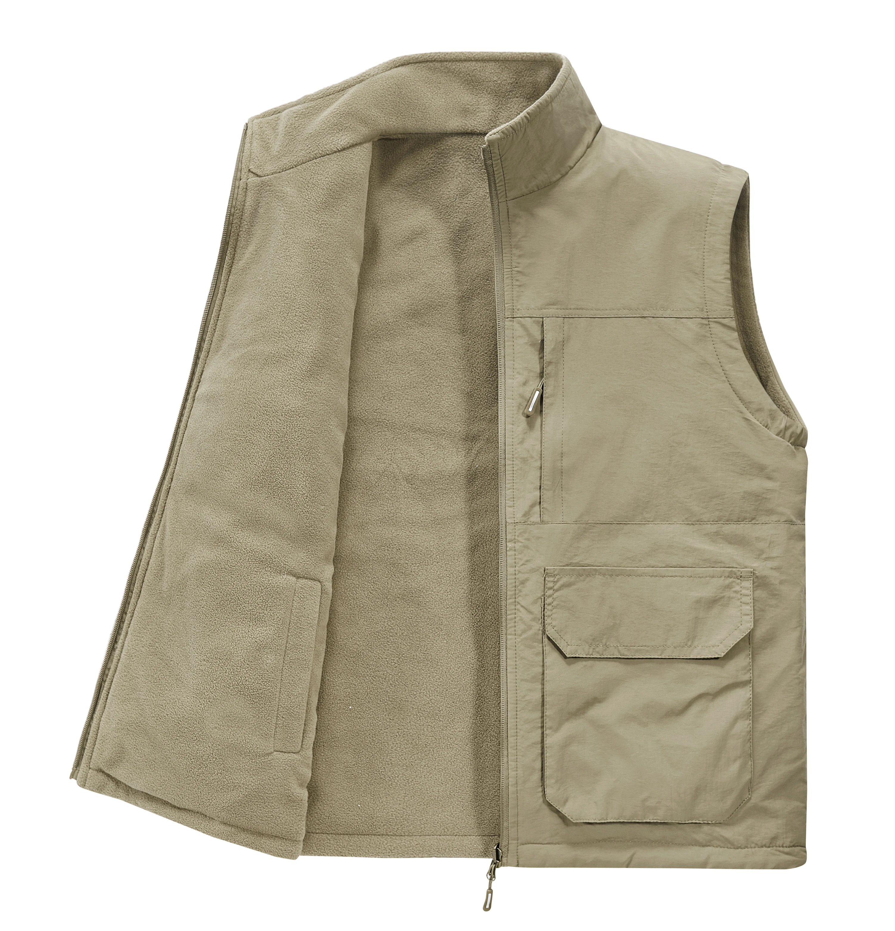 Men Hiking Vest Outdoor Waterproof Double-Sided Mountaineering Work Fleece Warm Thickened Fishing Hunting Sleeveless Jacket