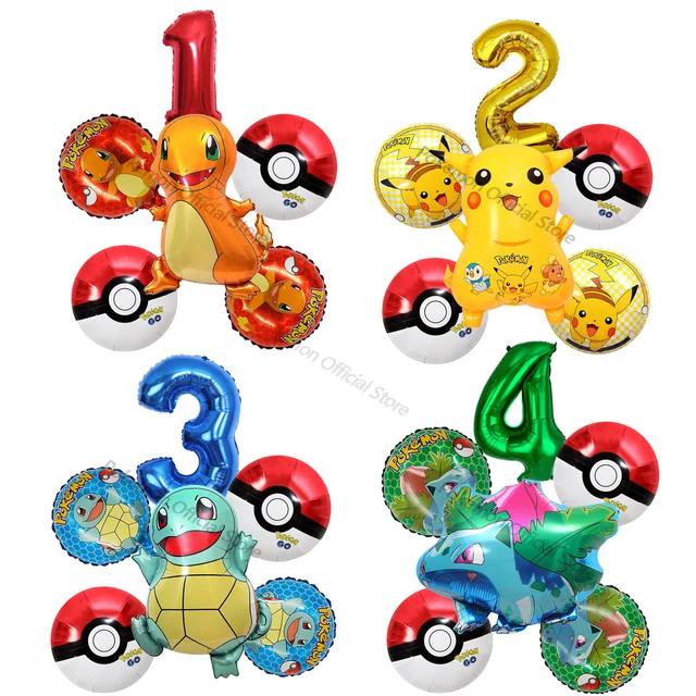 New Pokemon Party Balloon Cartoon Pikachu Squirtle Number Balloon for 1 2 3 4 5 6 7 8 9 Years Kids Baby Birthday Decor Supplies 1