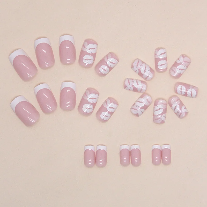 Fake Nails 24 Pcs Press on Nails Pink Gradient Glossy Artificial Finger Manicure Reusable for Women