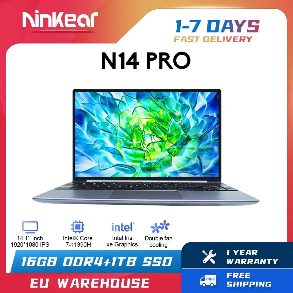 Ninkear N14 Pro Laptop Intel i7-11390H 16GB DDR4 1TB SSD 14