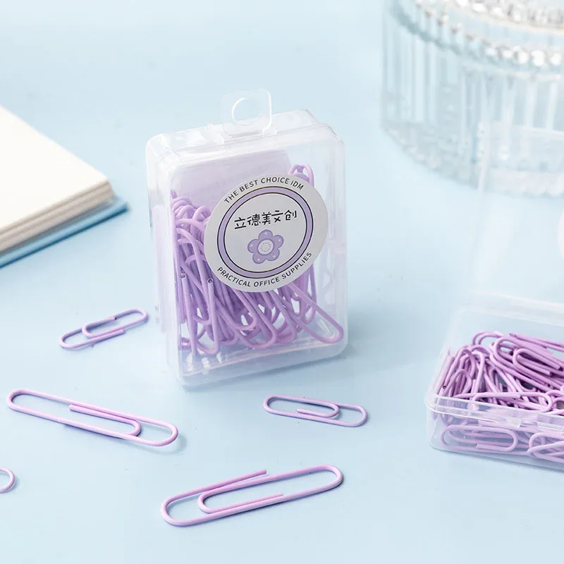 Paper Clips MOHAMM 20/50 PCS Macaron Colored Metal Paper Clips Box For Photo Album File Information Office School Supplies