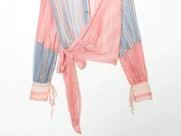 Chemise rayée élégante et unique KONDALA pour femme, avec nœud à la taille, transparente, collection été 2026, style urbain, idéale pour les vacances 5
