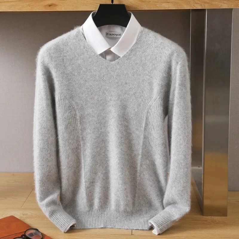 

Monochrome V-Neck Cashmere Blouse for Men, 100% Mink Cashmere, Comfortable Pullover, Thickened Sweater, Autumn and Winter, New