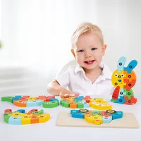 3D Stereoscopic Montessori Wooden Puzzle Cartoon Dinosaur Animal Shape Color Cognitive Educational Game Toy Kids Birthday Gift 1
