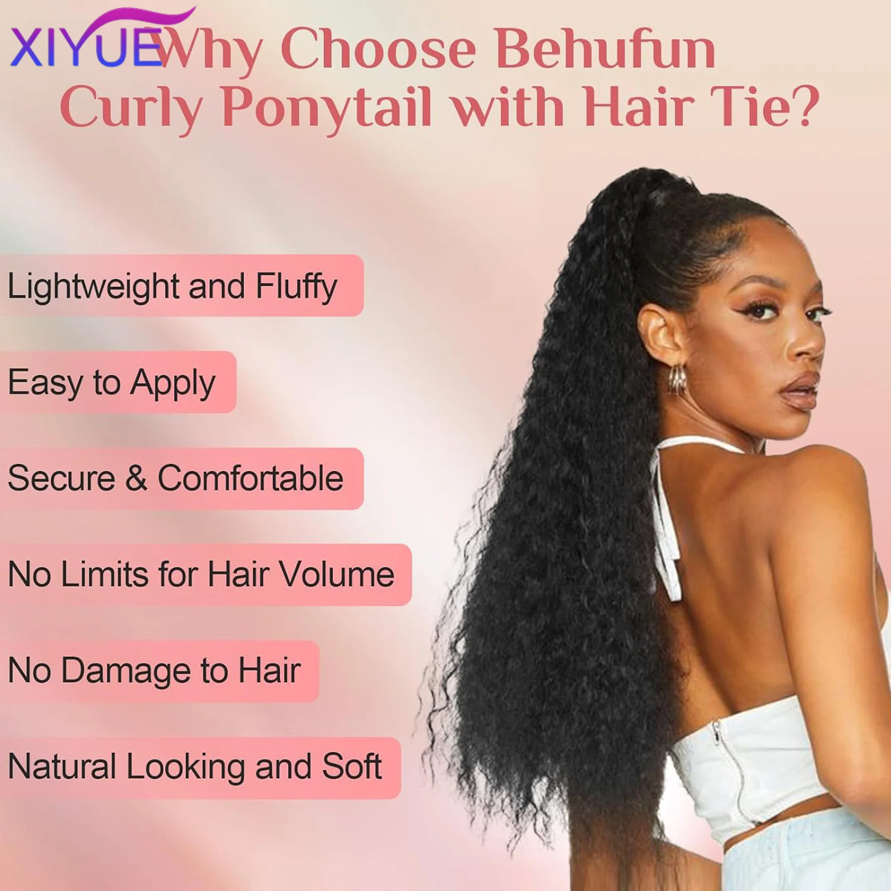 XIYUE Long Curly Drawstring Ponytail Synthetic Ponytails for Women Black Blonde Red Ponytail Clip in Hair Extensions for Daily