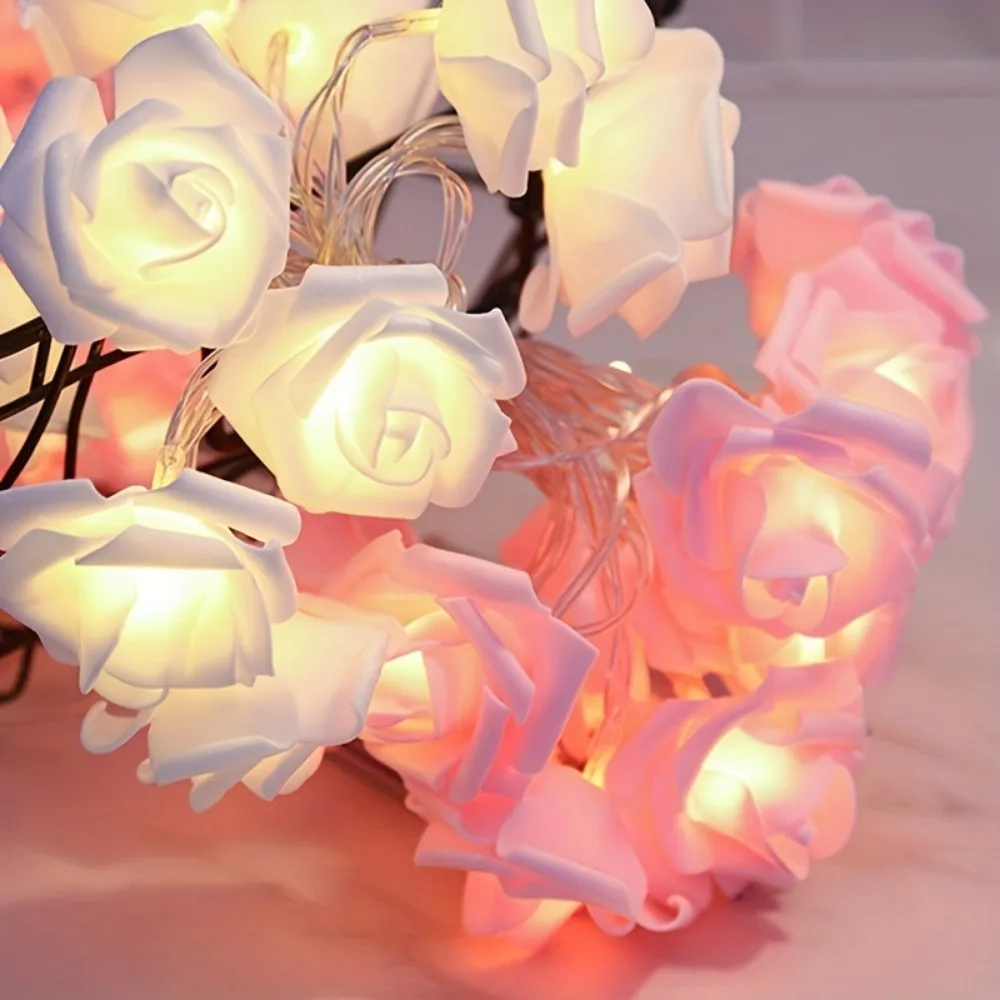 LED String Lights 1pc 2M 10Lights White and Pink Rose For Room Garden Decoration Night Light Without Battery
