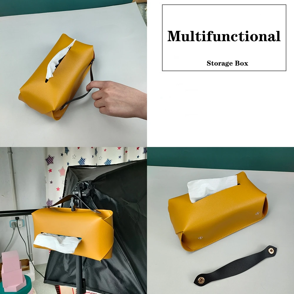 Simple PU Leather Tissue Case Desktop Napkin Pumping Paper Storage Box Foldable Paper Towel Container for Home Car Decoration 3