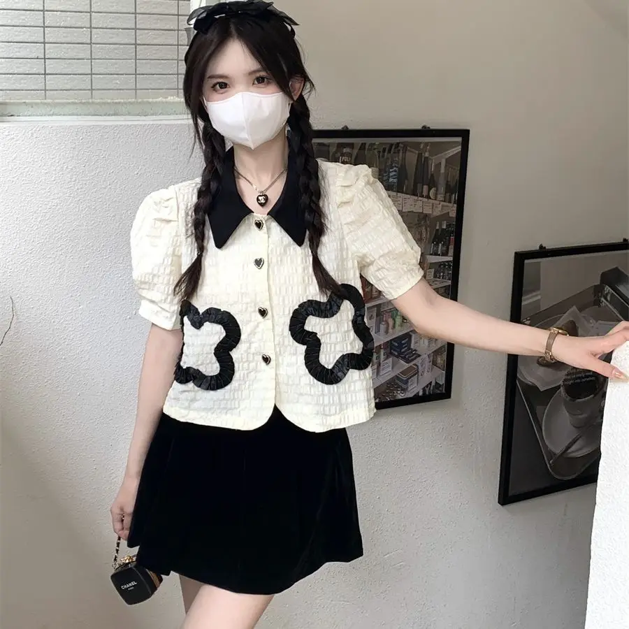 

2022 Autumn Winter New Women's Shirt Korean Short Sleeve Loose Sweet Fashion Versatile Free Shipping