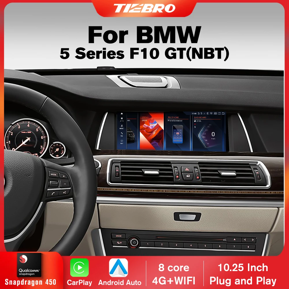 

TIEBRO 10,25 дюймов Android 12 для BMW 5 серии GT F10 2013-2017 NBT система 8G + 128G автомобильное радио Carplay Авто Snapdragon 450 плеер