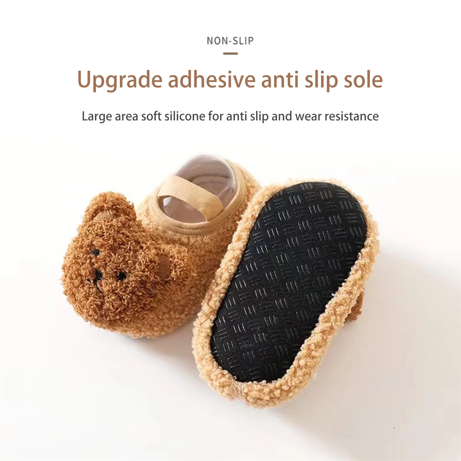 Baby Boys Girls Fuzzy Slipper Soft Bear Crib Floor Shoes Infant Winter Shoes Soft Sole Rubber Anti-slip Socks Newborn Foot Socks