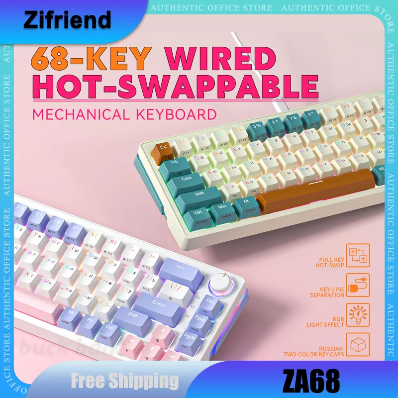 

Zifriend ZA68 Mechanical Keyboard 68 Key Wired Keyboard Hotswap RGB Backlit Gaming Keyboad Russian Personality For Win/Mac Gifts